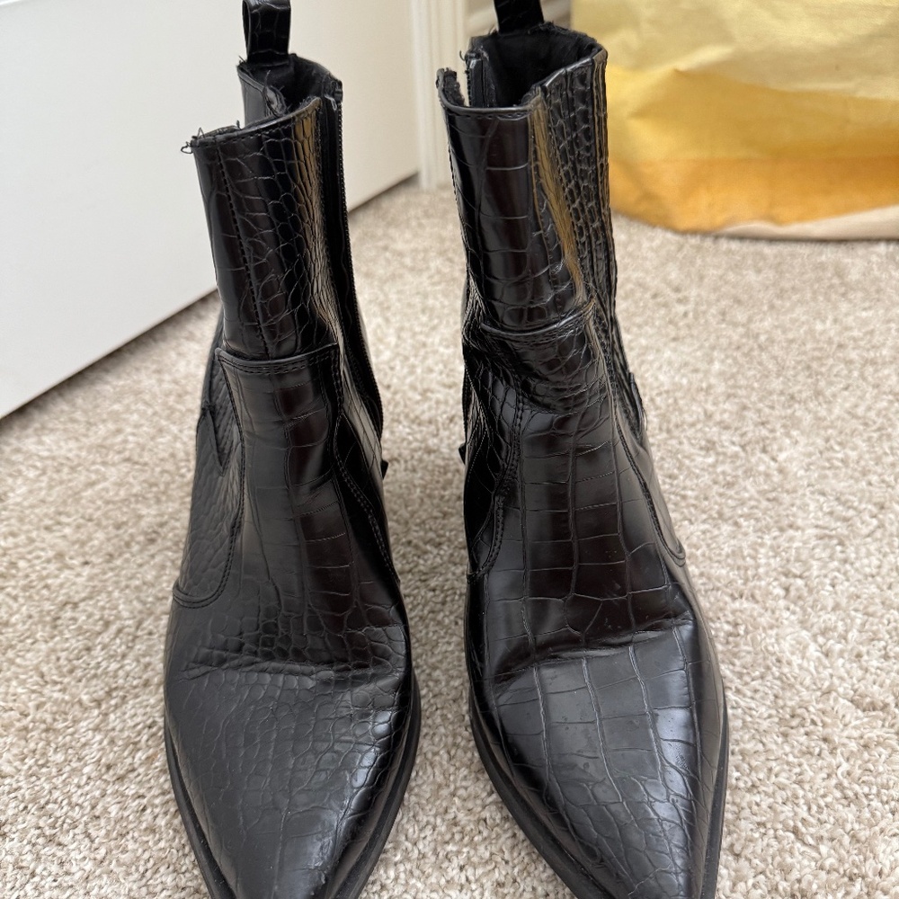 ASOS - Black Croc Booties Heels - Size 11